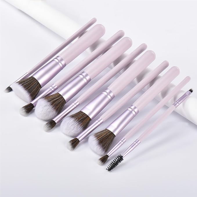 YJ-Anyue 10 Piece Purple Makeup Brushes - Wooden Handle with Soft Synthetic Bristles,for Face & Eye Makeup|Professional Makeup Brushes set for Women & Girls|