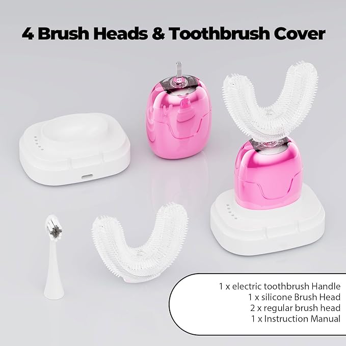 U Shaped Electric Toothbrush for Adults, Rechargeable Electric Toothbrush with 360° U Brush Nylon Bristles, 3 Brushing Modes, IPX7 Waterproof, Home & Travel Use