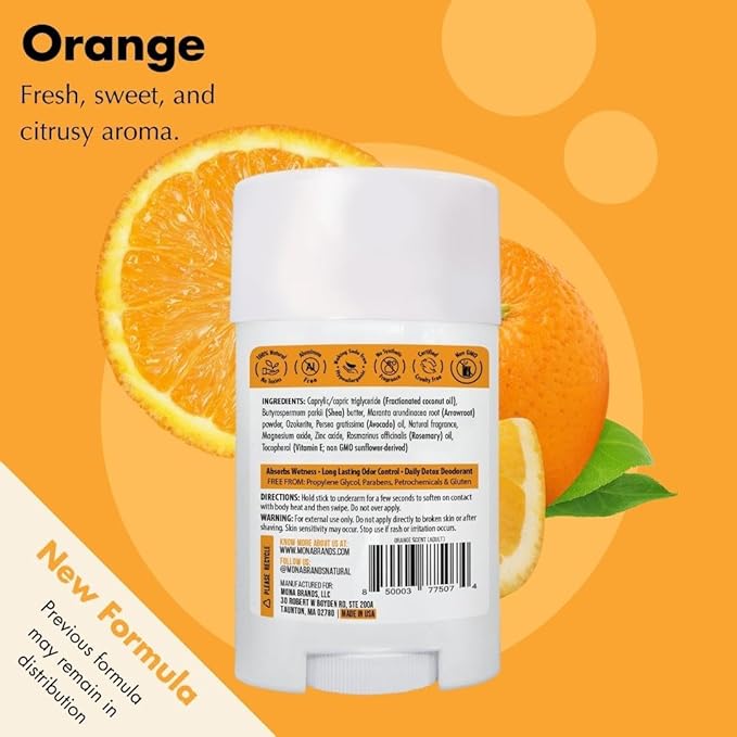MONA BRANDS All Natural Deodorant For Women & Men | For Sensitive Skin | No Aluminum or Baking Soda | (ORANGE 1.76 Oz)