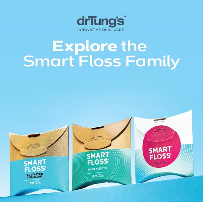 DrTung's Smart Floss - Natural Floss, PTFE & PFAS Free Floss, Gentle on Gums, Expands & Stretches, BPA Free Floss - Natural Dental Floss Cardamom Flavor (Pack of 12)