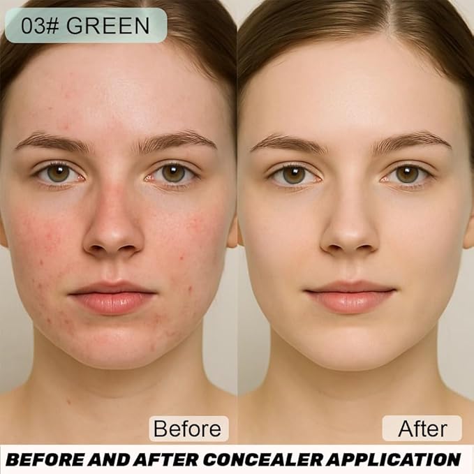 Under Eye Concealer for Women, 24 Hour Green Full Coverage Brightening Concealer for Dark Circles Fine Lines Redness & Discoloration, Waterproof Foundation Color Corrector, 03