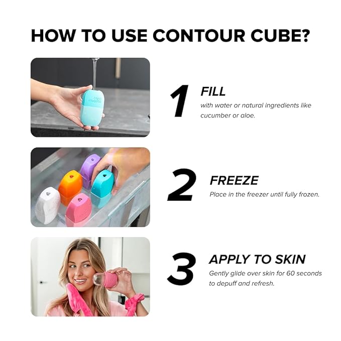 Contour Cube Original - Ice Roller for Sculpting & De-Puffing - Face Ice Roller & Massager with BPA-Free Silicone - Ice Mold for Face - Skin Care Tools for Daily Skincare (180ml) - Violet