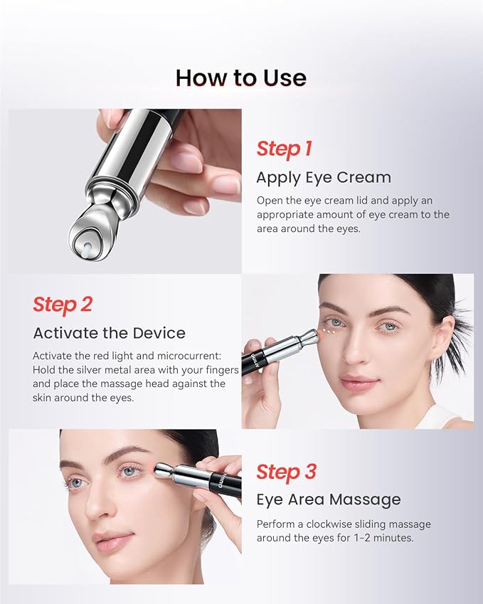 AMIRO Red Light Eye Cream with Microcurrent Massager, PDRN 0.01%, Peptide & Hyaluronic Acid Formula, Hydrating & Firming Under Eye Serum for Dark Circles, Puffiness & Fine Lines, 1.06oz