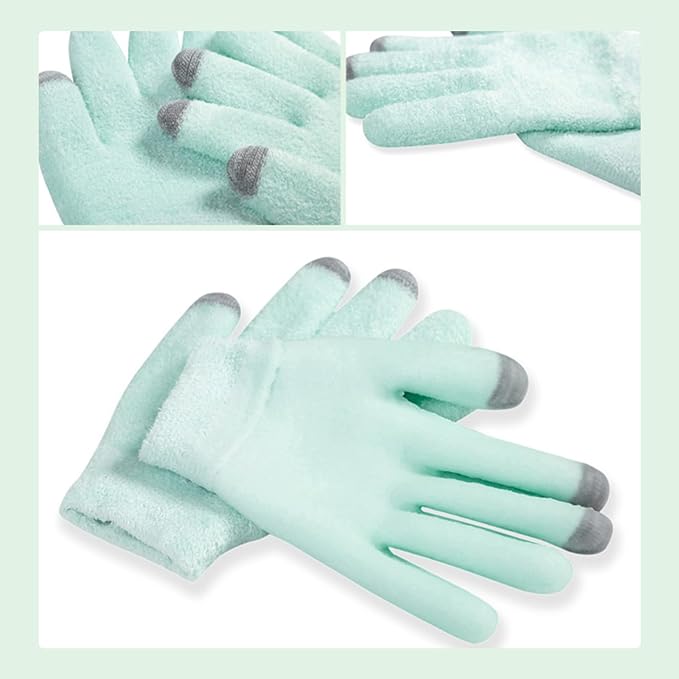 Touchscreen Moisturizing Gloves and Socks, Gel Spa Moisturizing Therapy Sock ＆ Glove, Overnight Gloves for Dry Hands, Repair and Soften Aging, Hand and Feet Care for Chapped and Dry Skin (Green)