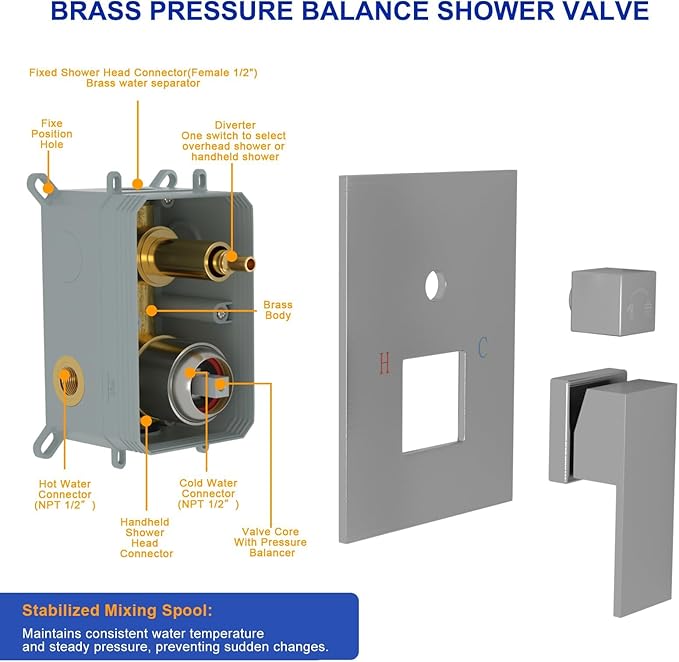 Dcolora 8 In. Rainfall Shower System with Handheld, Chrome Shower Faucet Set for Bathroom, Brass Valve, 304 Stainless Steel, Anti-Scald cUPC Certified (Polished Chrome, 8 Inch)