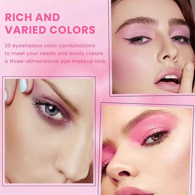SUAKE Nude Pink Eyeshadow Palette, Matte & Shimmer, High Pigmented 20 Colors Brown Purple Eye Shadow Primers for Eye Makeup, Korean Powder Palet de sombras de ojos (02#-PINK-20 COLORS)