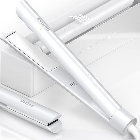 Bekind Apex 2-in-1 Hair Straightener Flat Iron | 1“ 460°F Straightener & Curler for All Hairstyles | UltraSmooth Tech | 15s Fast Heating & Temp Memory | Gift Set for Girls Women (Arctic White)