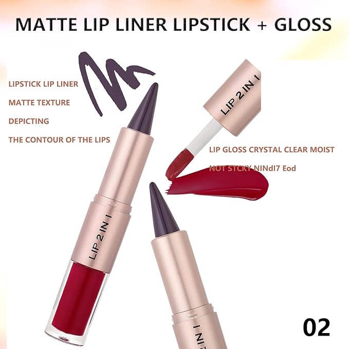Brown Back Lip Liner and Gloss Set, Plumping Lipgloss Lip Combo Sets for Black Women,Lip Kit with Lip Liner and Gloss, Long Lasting High Pigmented Lip Kit, Waterproof Lip Combo Makeup #2