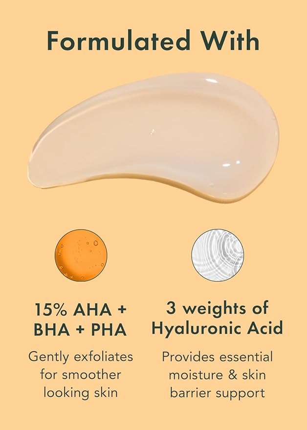 Rael Face Exfoliator, Miracle Clear – Exfoliating Serum with 15% AHA/BHA/PHA Complex and Hyaluronic Acid, Hydration, Korean Skin Care (1.7 fl oz)
