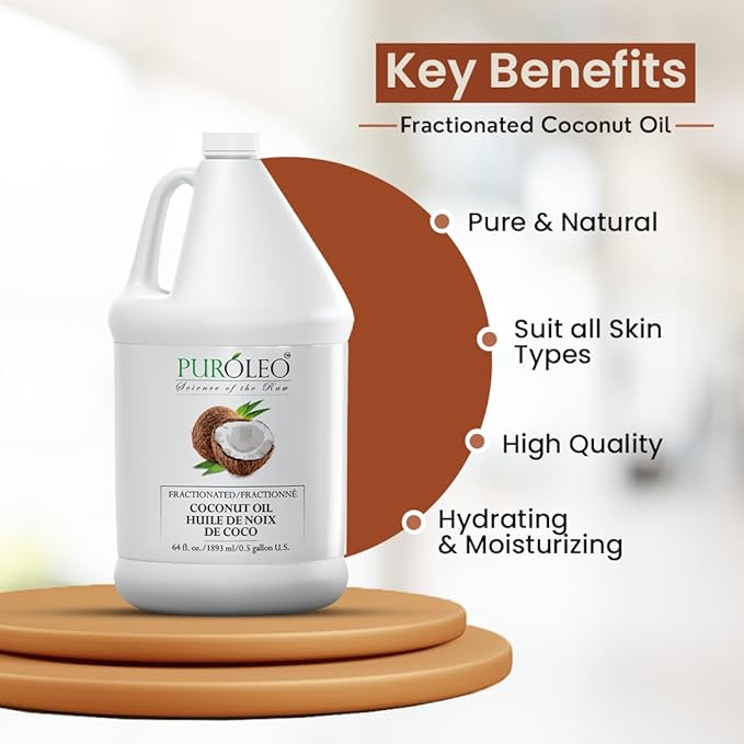 PUROLEO Fractionated Coconut Oil 64 Fl Oz/1900 ML (Packed In Canada) 100% Natural and odorless Moisturizer & Carrier Oil l Hair Skin Body, Aromatherapy, Massage, Makeup Remover