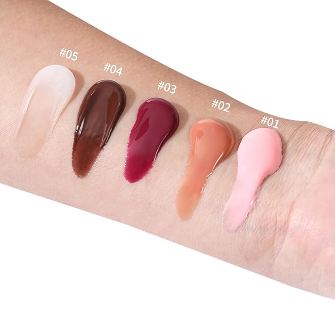 5 Colors Hydrating Lip Glow Oil, Ribbon, Toast, Raspberry jelly, Espresso, White Tinted Lip Oil Gloss, Moisturizing, Hydrating, Nourishing Lip Care Oil for Naturally Plump, Pillowy-soft Lips