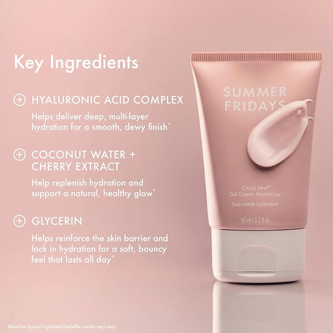 Summer Fridays Cloud Dew® Gel Cream Moisturizer - Lightweight Facial Moisturizer with Hyaluronic Acid, Coconut Water, Cherry Extract + Ceramides for Skin-Plumping Hydration (1.7 Fl Oz)