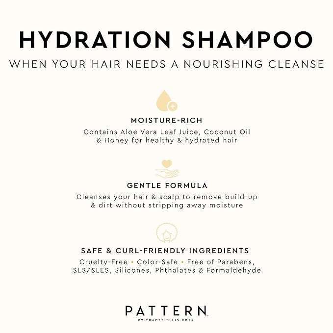 PATTERN Beauty by Tracee Ellis Ross Hydration Shampoo w Honey, Aloe Vera, Biotin and Tea Tree Leaf Oil 9.8 fl oz - Rich Moisture for Curly Hair 3a-4c