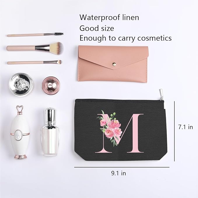 kdxpbpz A-Z Personalized Cosmetic Bag Monogrammed Makeup Bags Bridesmaid Gifts Custom Toiletry Pouch Gifts for Women Mom Best Friend Sister Bride Bridesmaid (M)
