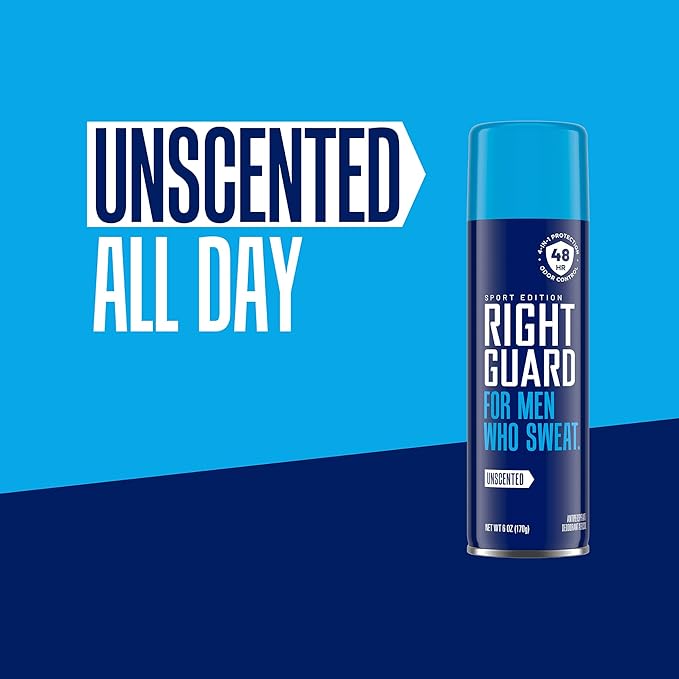 Right Guard Sport Unscented Antiperspirant & Deodorant Spray - 4-in-1 Protection Spray Deodorant For Men, Blocks Sweat, 48-Hour Odor Protection, Quick-Drying, & Long-Lasting, 6oz (3 Pack)