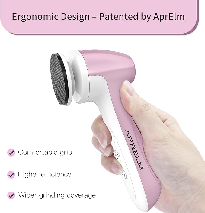 Rechargeable Electric Foot Callus Remover with 3 Glass Grinding Heads, Professional 1000RPM 3-Speed Control Electric Foot File (E7 Pink Glass Version)