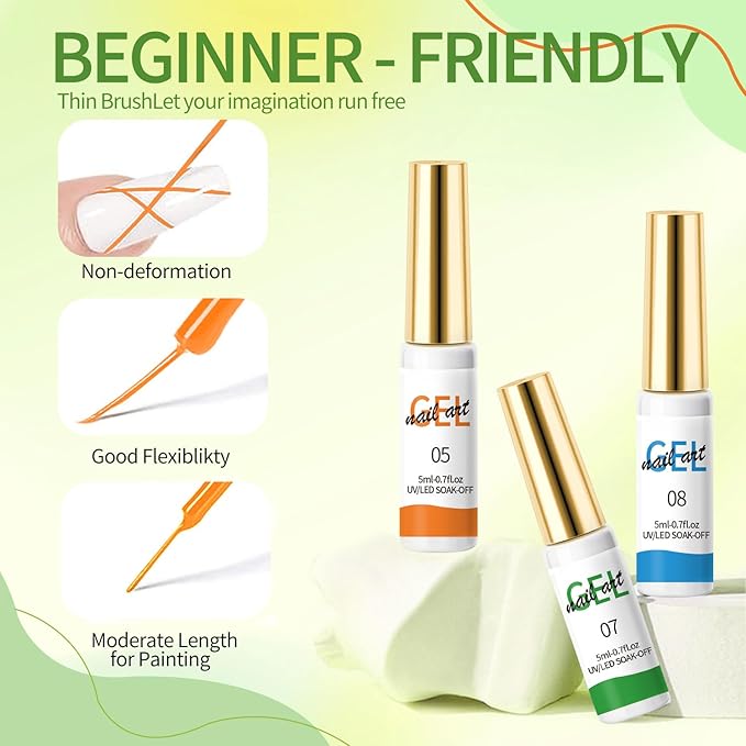 Professional Nail Liner Gel Polish Quick Drying Color Developing Adhesive, Long-Lasting And Bright Color Painting Adhesive Suitable For Natural Nails, Fake Nail Tips For Home DIY