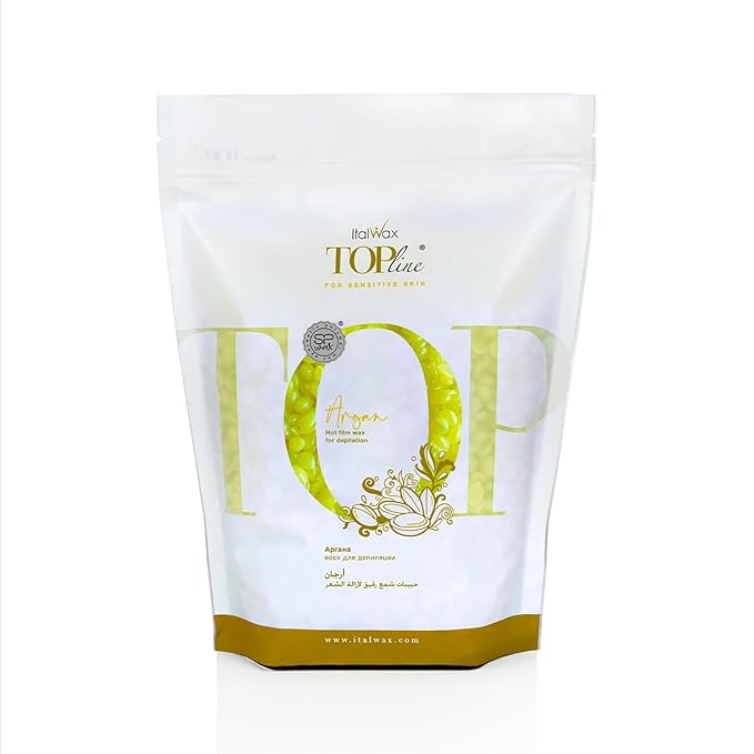 Italwax Top Line Argan Hard Wax 1.65lb (750g) – Fast-Drying Transparent Flou Yellow Gel Enriched with Argan Oil and Argan scent, Strong Adhesion for Face, Underarms & Back – Made in Italy