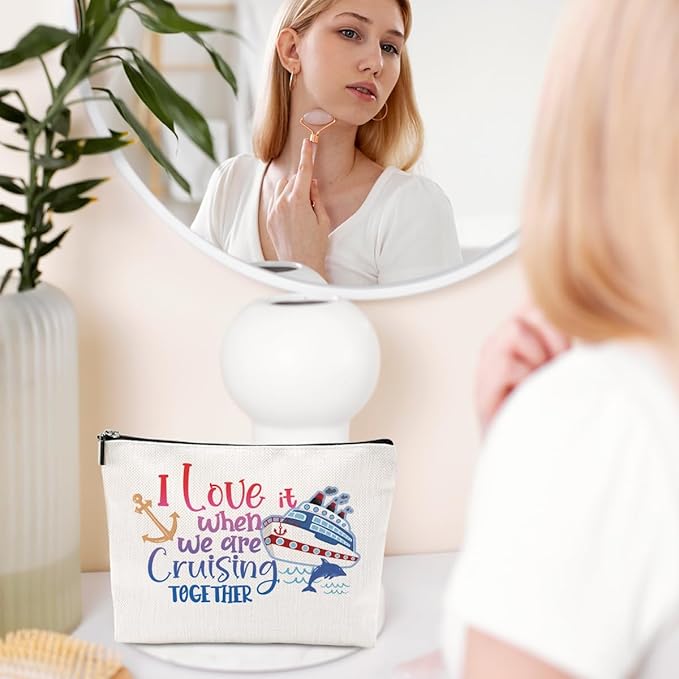 Funny Cruise Ship Cosmetic Bag Cruise Gifts Summer Vacation Cruises Trip Makeup Bag Gifts for Cruises Lovers Women Soul Sister Her Girls Trip Gifts Favors Makeup Pouch Bag Birthday Christmas
