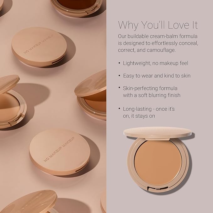 No Makeup Makeup Foundation + Brush Duo, Cream-Balm Formula Conceals, Corrects and Camouflages with Skin-Tone Adaptive Flexshade Technology, Buildable, Long-Lasting, Cruelty-Free, Vegan, Medium