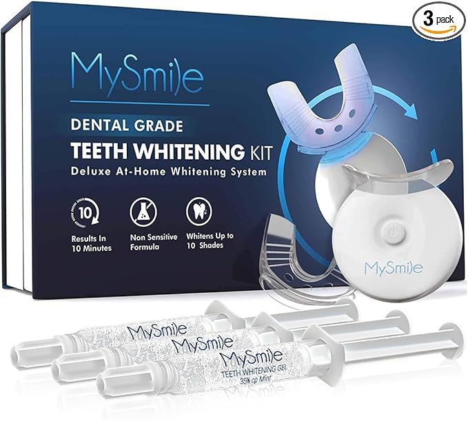 MySmile Teeth Whitening Kit with LED Light, 10 Min Fast Teeth Whitener with 3 x 35% Carbamide Peroxide Whitening Gel, Helps to Remove Stains from Coffee, Smoking, Wines, Soda, Food