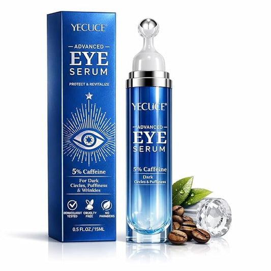 5% Caffeine Eye Serum for Dark Circles & Puffiness, Under Eye Serum with Retinol, Hyaluronic Acid & Niacinamide, Cooling 360° Roller Eye Treatment for Fine Lines, 0.5 fl oz