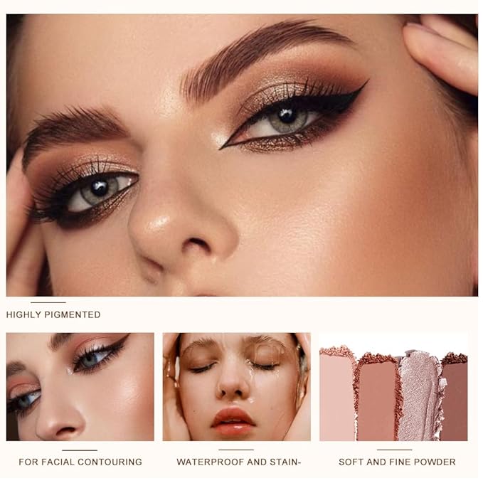 Professional Eyeshadow Palette, Nude Taupe and Brown Neutral Shades, Velvety Matte and Satin Shimmer Finishes, High Pigment Blendable Colors, Waterproof Long-Lasting Eye Palette, 03, 4 Colors