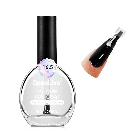 16.5ml Top Coat Clear Nail Polish, Quick Dry Nail Polish High Shine Long Lasting Glossy Fast Air Dry Top Coat for Nail Art Manicure Salon Quality | Clear, Glossy, Nail Art, Manicure