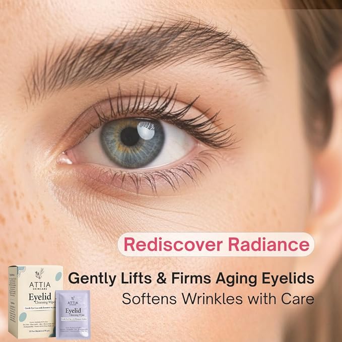 ATTIA Eyelid & Lash Cleansing Wipes With Tea Tree Oil- For Dry & Itchy Eyes, Individually Wrapped Eyelash Wipes With Aloe Vera, Natural Makeup Remover & Daily Eye Cleanser - 30 Count