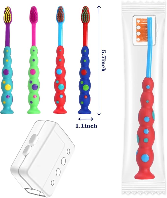 Newday 100 Pack Kids Toothbrush Bulk Soft Bristles Toddler Cute Toothbrush with Suction Cup, Includes Travel Covers, Individually Wrapped Toothbrushes for Kid Home School Daycare Camp (Candy)