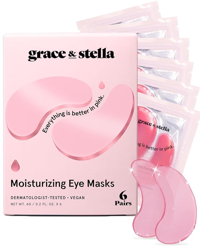 grace & stella Award Winning Under Eye Mask - Reduce Dark Circles, Puffy Eyes, Undereye Bags, Wrinkles - Gel Under Eye Patches - Small Valentines Gifts - Vegan Cruelty-Free (Pink, 6 Pairs)