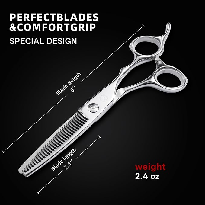 6” Professional Hair Thinning Scissors, VG10 Steel, 30 Teeth Blending Shears with 30% Thinning Rate, Lightweight Ergonomic Design for Barbers, Stylists & Home Use