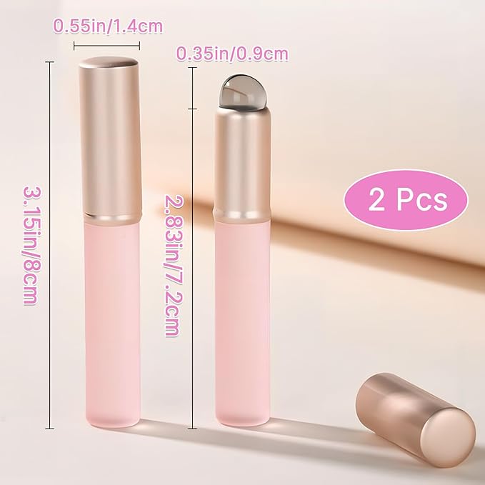 Lip Brush for Lipstick,2 PCS Silicone Lip Brushes,Lip Makeup Applicator Beauty Tool with Lid(Pink)