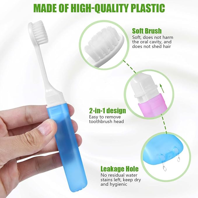 WSSROGY 5 Pack Potable Folding Travel Toothbrush Bulk for Travel, Business Trip, Camping