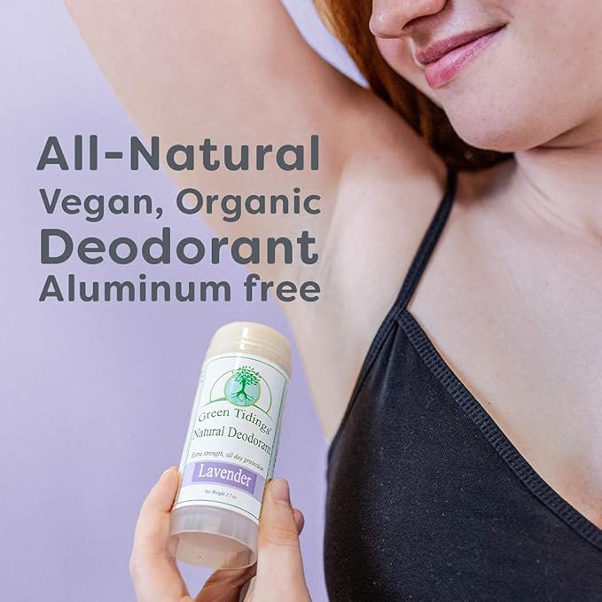 Green Tidings Natural Lavender Deodorant | Vegan, Organic Underarm Care for Men and Women, Fragrance Free, Aluminum Free, Baking Soda-Based Formula (2.7 Ounce, Pack of 1)