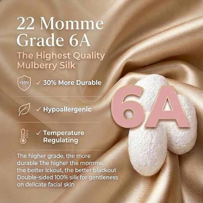 MATASSE 100% Mulberry Silk Sleep Mask 22 Momme Grade 6A -3D Contoured Eye Mask for Sleeping, 14mm Deep Eye Cups, Total Blackout Blindfold for Women Men, Adjustable Strap, Side Sleeper