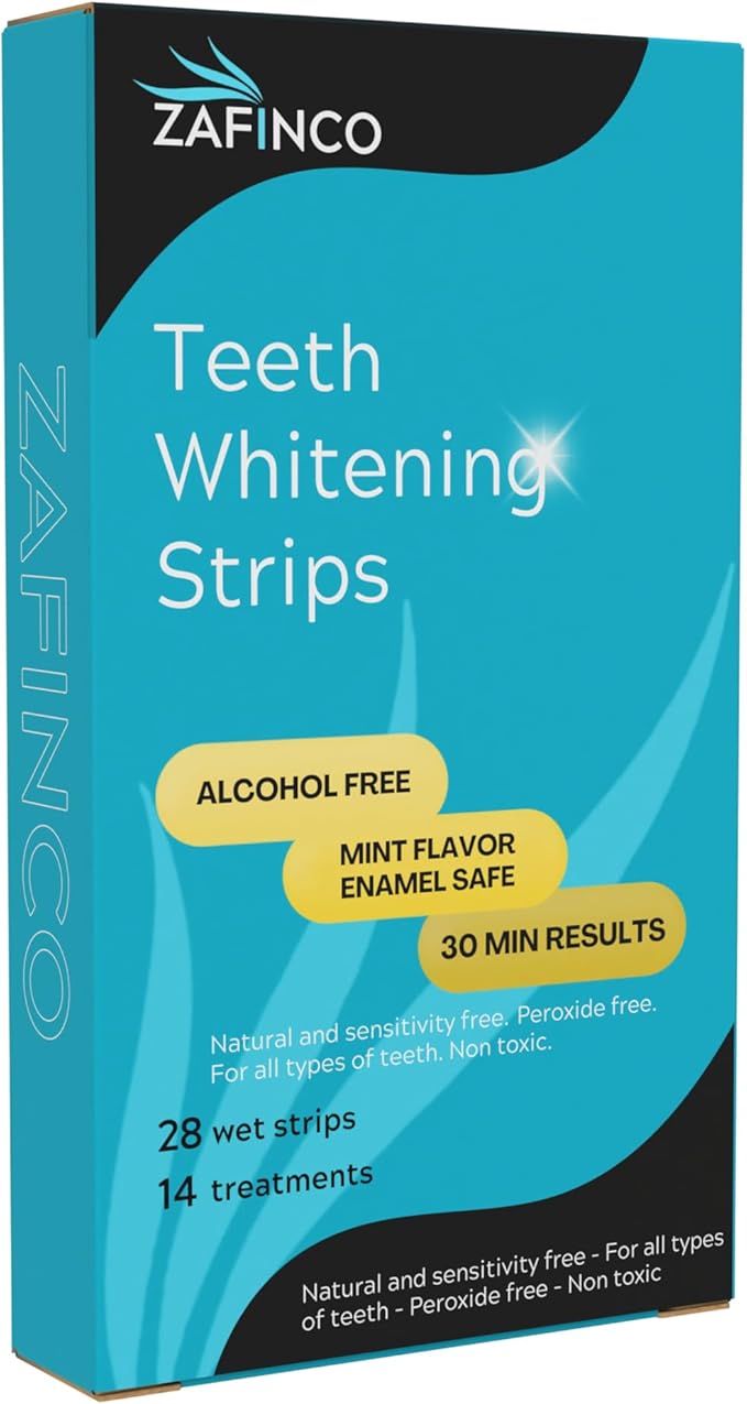 Teeth Whitening Strips for a Brighter Smile - 28 Mint Flavored Sensitive Teeth Whitening Strips, Dentist Recommended,-Non Toxic, Peroxide Free & Enamel Safe - 14 Treatments, Made in USA