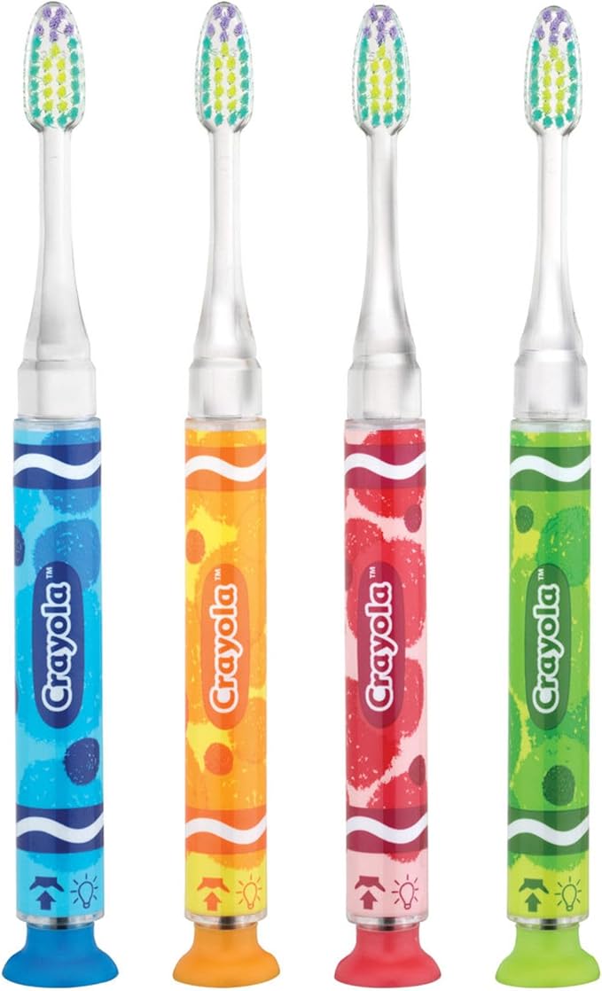 GUM Crayola Kids Light-Up Timer Manual Toothbrush, Soft Bristles with Suction Cup Base, for Children & Toddlers, 1 Count (Ages 3+)