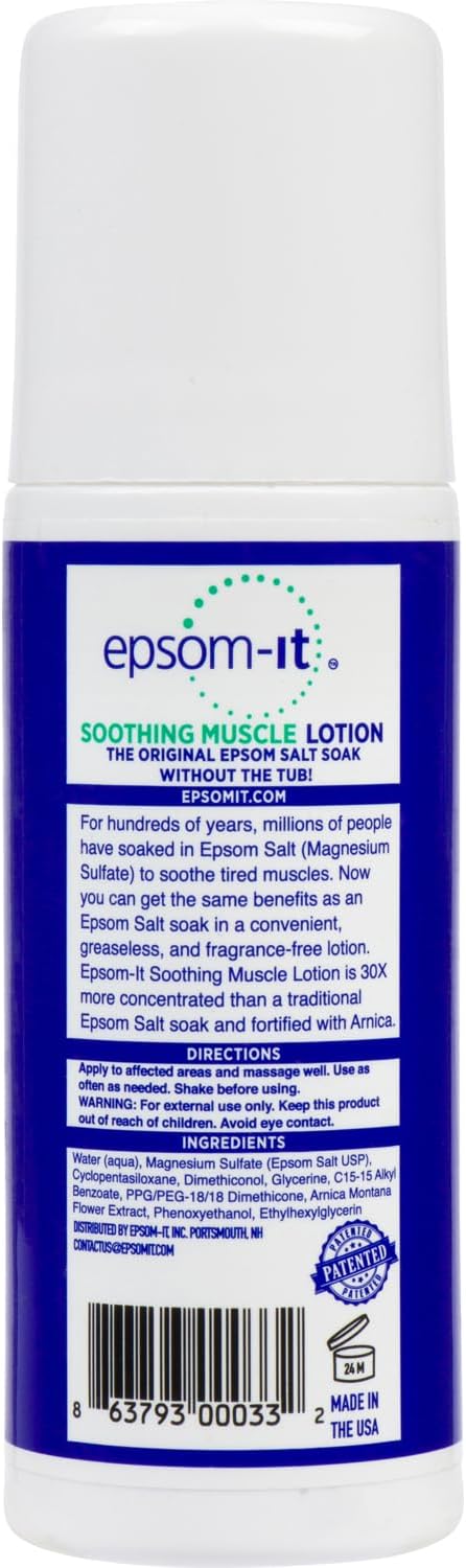 Epsom-It Soothing Muscle Set - Epsom Salt and Magnesium Lotion and Rollerball, for Muscle Discomfort and Stiffness, Tired Legs, Knees, and Feet (2-Pack)
