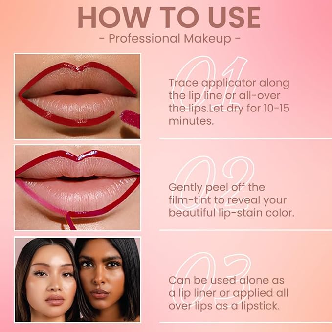 Matte Lip Gloss Stain-Peel Off Lip Liner Tattoo, Delicate Pink Lip Tint，Long Lasting Peel Off Lip Stain, Waterproof Transfer-proof Lip Mask Lip Liner Peel Off Lip Gloss,Stayn Lip Makeup. #00