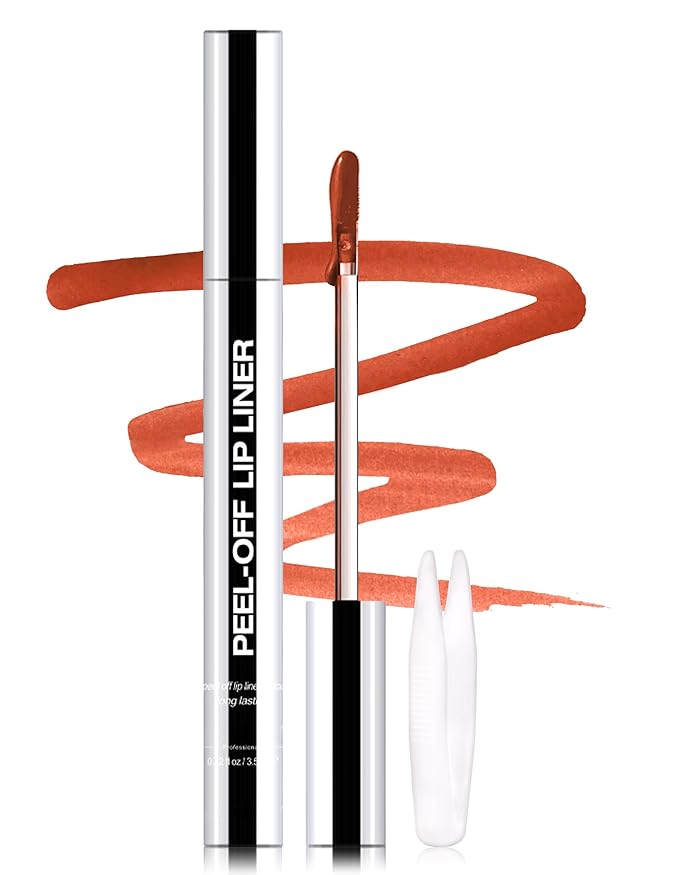 Erinde Peel Off Lip Liner Stain, Long Lasting Tattoo Lip Liner with Tweezer, Matte Finish, Waterproof Transfer Proof Lip Stain Peel Off, Non-Stick Cup Nude Lipstain Lipliner, 01