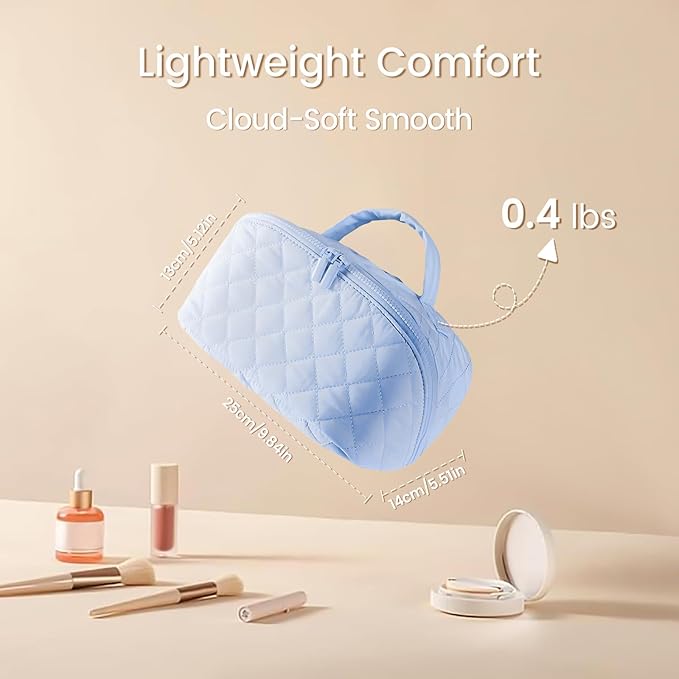 Toiletry Bag for Women, Travel Makeup Bag Flat Lay Open, Wide Open Lay-Flat Water-Resistant Large Cosmetic Case, Puffy Padded Travel Organizer for Toiletries & Brushes Large Capacity with Compartments