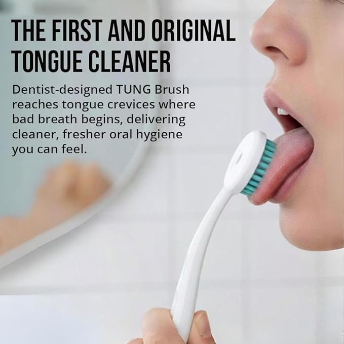 Tung Tongue Cleaning Kit, Tung Brush and Gel, Bad Breath Odor Eliminator, Halitosis Defense, USA Made (Set of 1)