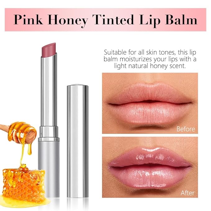 FeiCuiYun 2Pcs Pink Honey Tinted Lip Balm Lip Gloss Lipstick, Sheer Hydrating Lip Gloss Tint, Moisturizing Lip Color for All Skin Tones, Nourishing Lip Balm with a Hint of Natural Black Cherry Tint