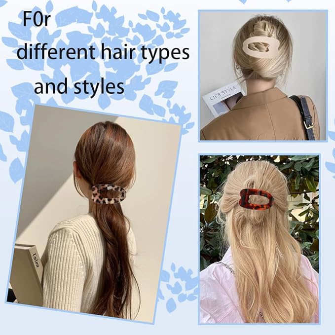 Flat Hair Clips,4PCS French Flat Hair Claw Clips for Women Large Matte No-Slip Hair Clip Duckbill Hair Clips for Thick and Thin Hair Strong Styling Hold Accessory (Leopard print color)