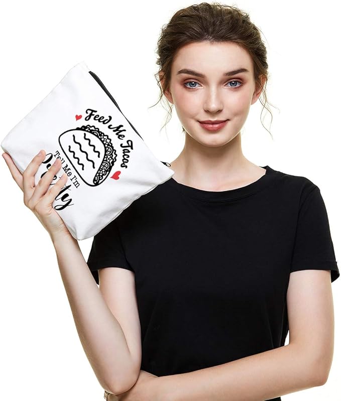 IHopes+ Funny Makeup Bag Gift for Women Best Friends Sister Taco Lover | Cute Taco Makeup Zipper Pouch Bag Cosmetic Travel Accessories Bag Toiletry Case Gifts for Birthday Christmas