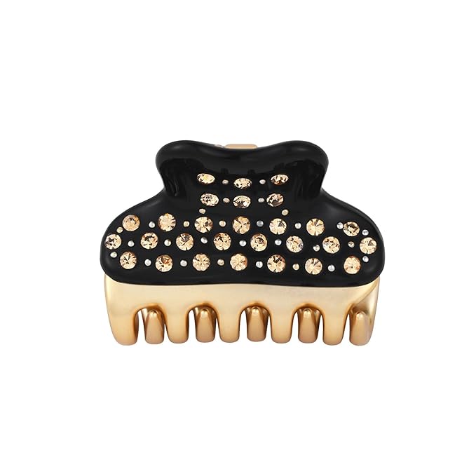 18K Gold Plated Small Claw Clips - 1.7 Inch Cute Rhinestone Hair Clips for Women Girls Thick Thin Hair, Premium French Hair Accessories for Half-Up, Birthday Valentine's Gift for Her, Black