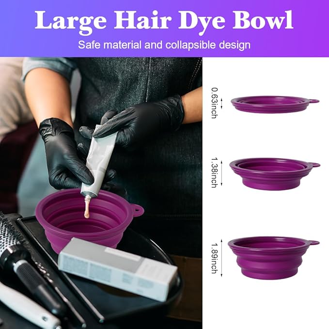 Hair Dye Color Brush and Bowl Set, Color Bowl Brushes Tool Mixing Bowl Kit Tint Comb for Hair Tint Dying Coloring Applicator (Purple&Clear)