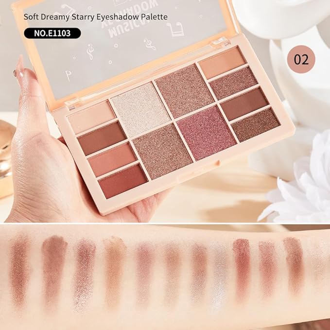 Warm Red Brown Eyeshadow Palette, Nude Neutral Matte Shimmer Glitter Eye Shadow Kit with Rose Gold, Copper, Bronze & Peach Tones, High Pigment Blendable Long-Lasting Soft Glam Makeup Palette 2#