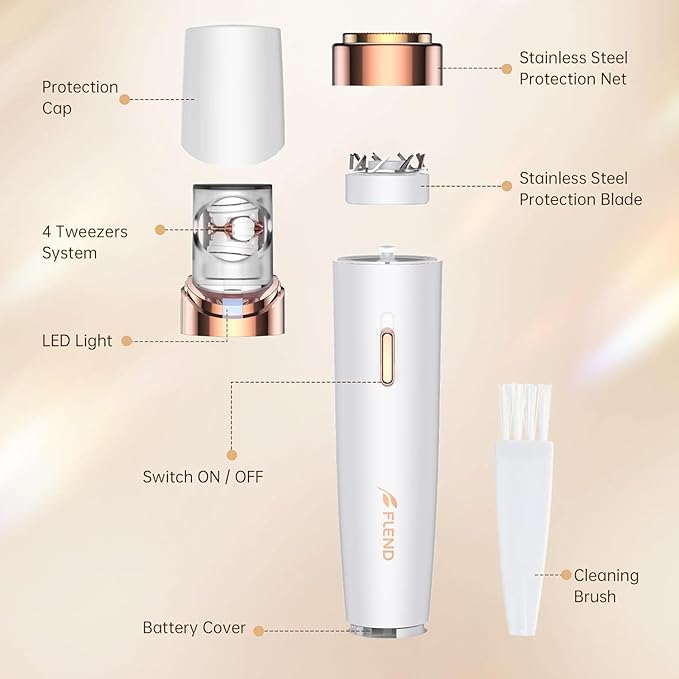 Epilator for Women, 2-in-1 Facial Hair Removal Epilator, Painless Designed Hair Remover with Built-in LED Light for Precision, Smooth Glide Hair Remover for Women Face Lips Chin Peach Fuzz